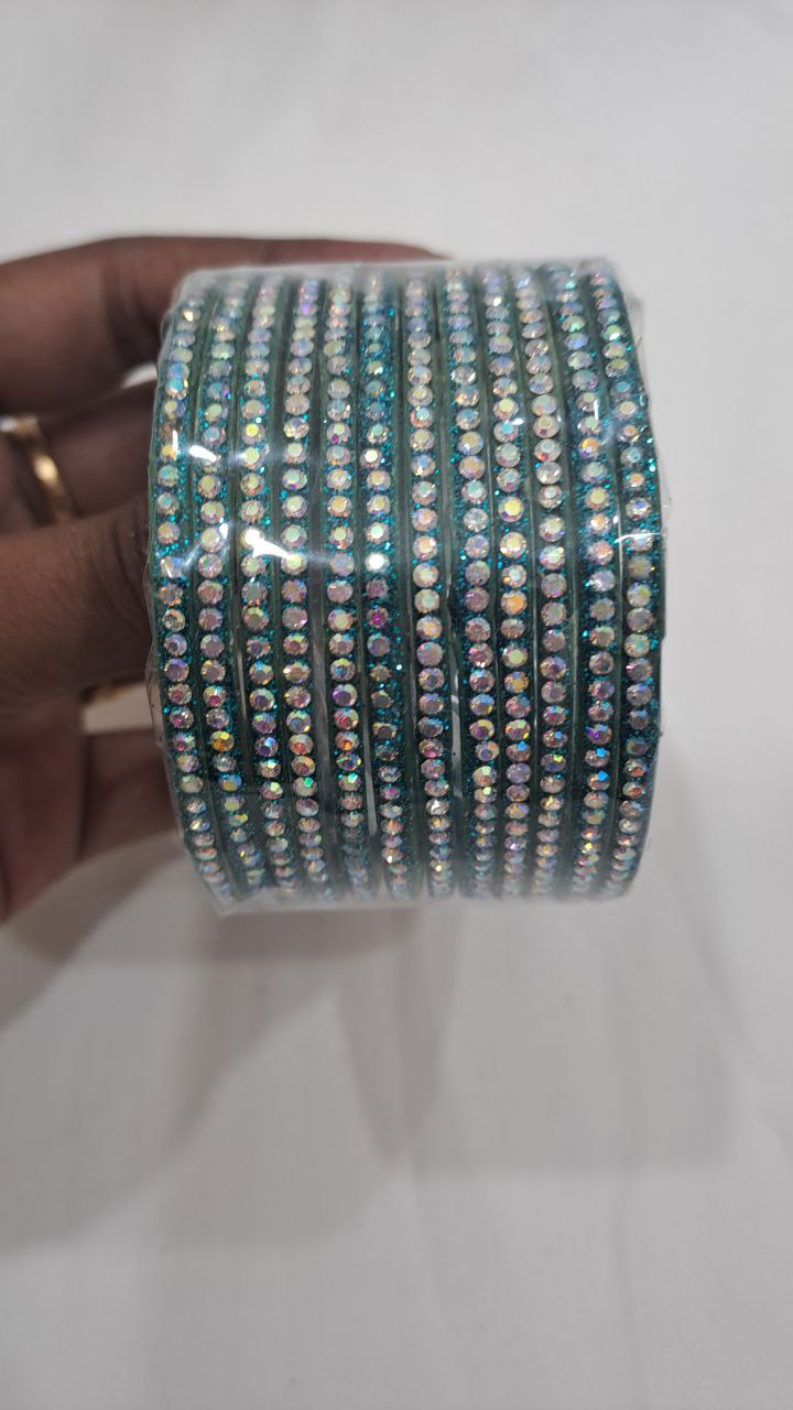Amazing Blue Color Stone Worked Unique Design Glass Bangles For Women