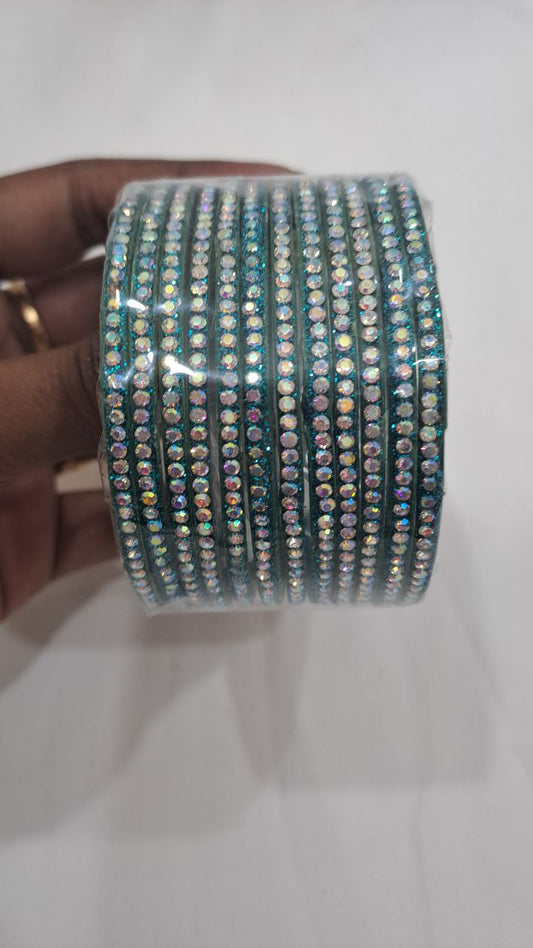 Amazing Blue Color Stone Worked Unique Design Glass Bangles For Women
