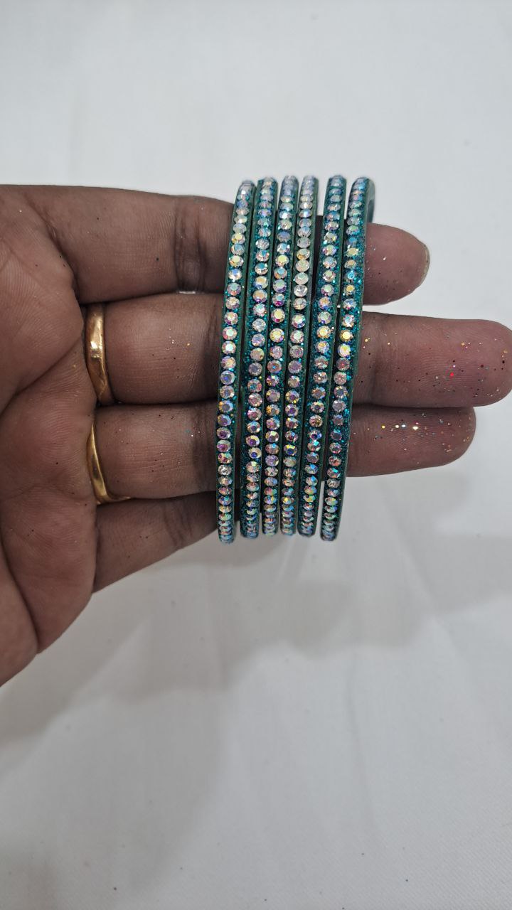Amazing Blue Color Stone Worked Unique Design Glass Bangles For Women Near Me