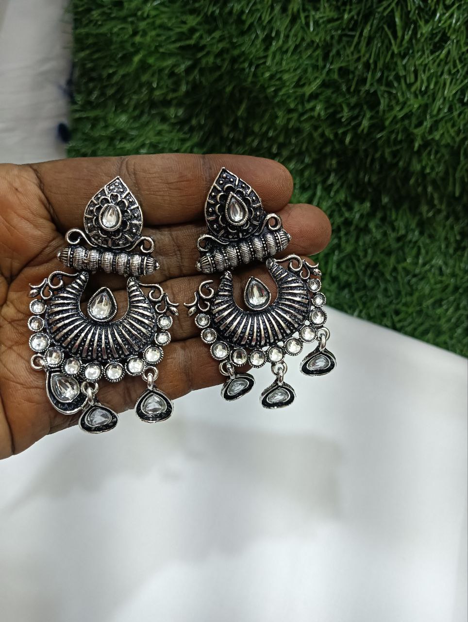 Beautiful White Color Oxidized Earrings For Women Near Me