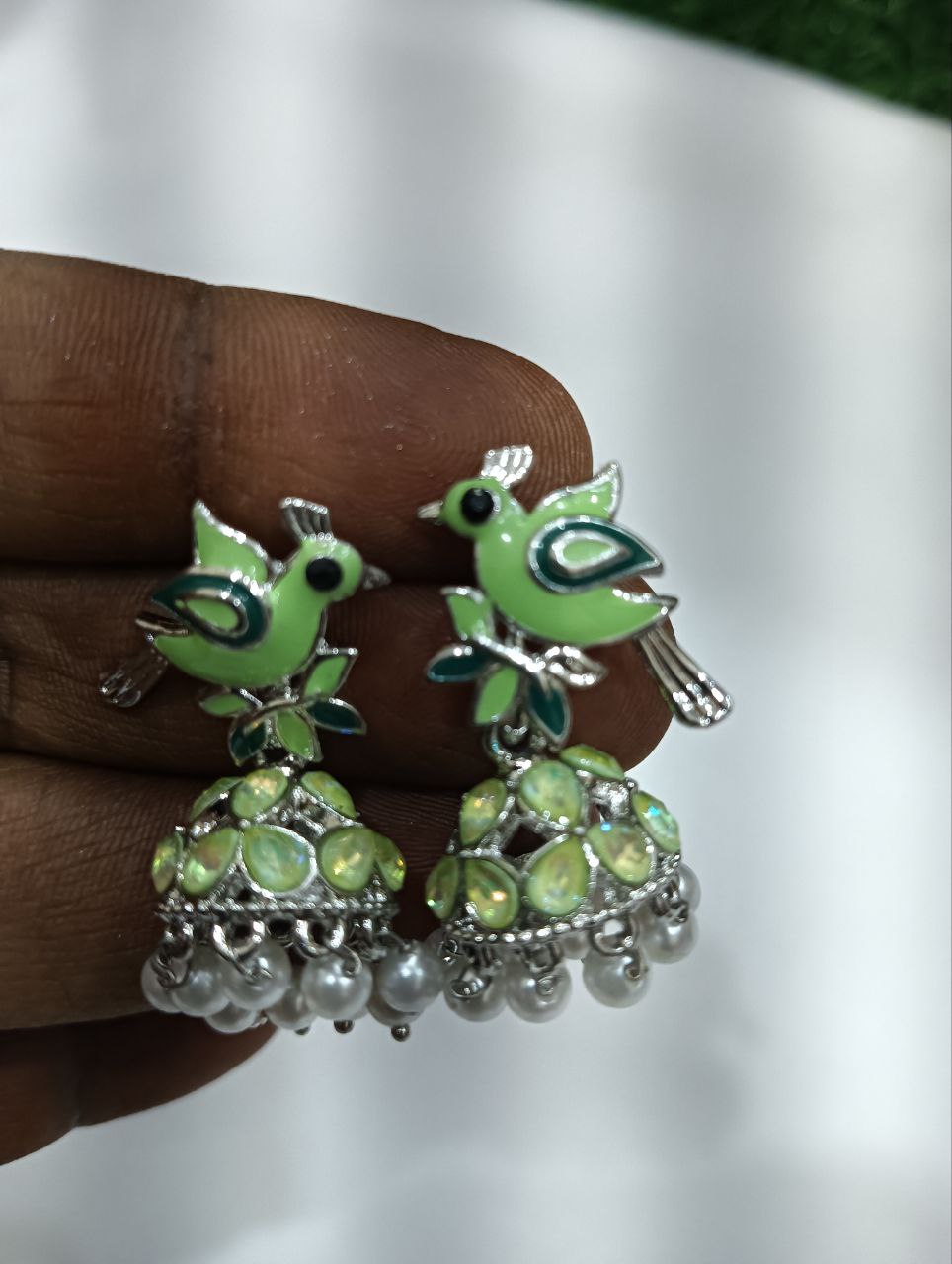 Elegant Light Green Color Oxidized Beads Worked Earrings Near Me