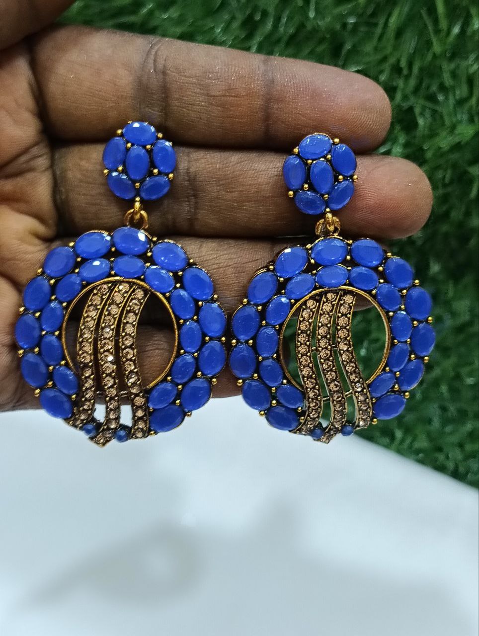 Beautiful Blue Color Stone Worked Earrings For Women Near Me