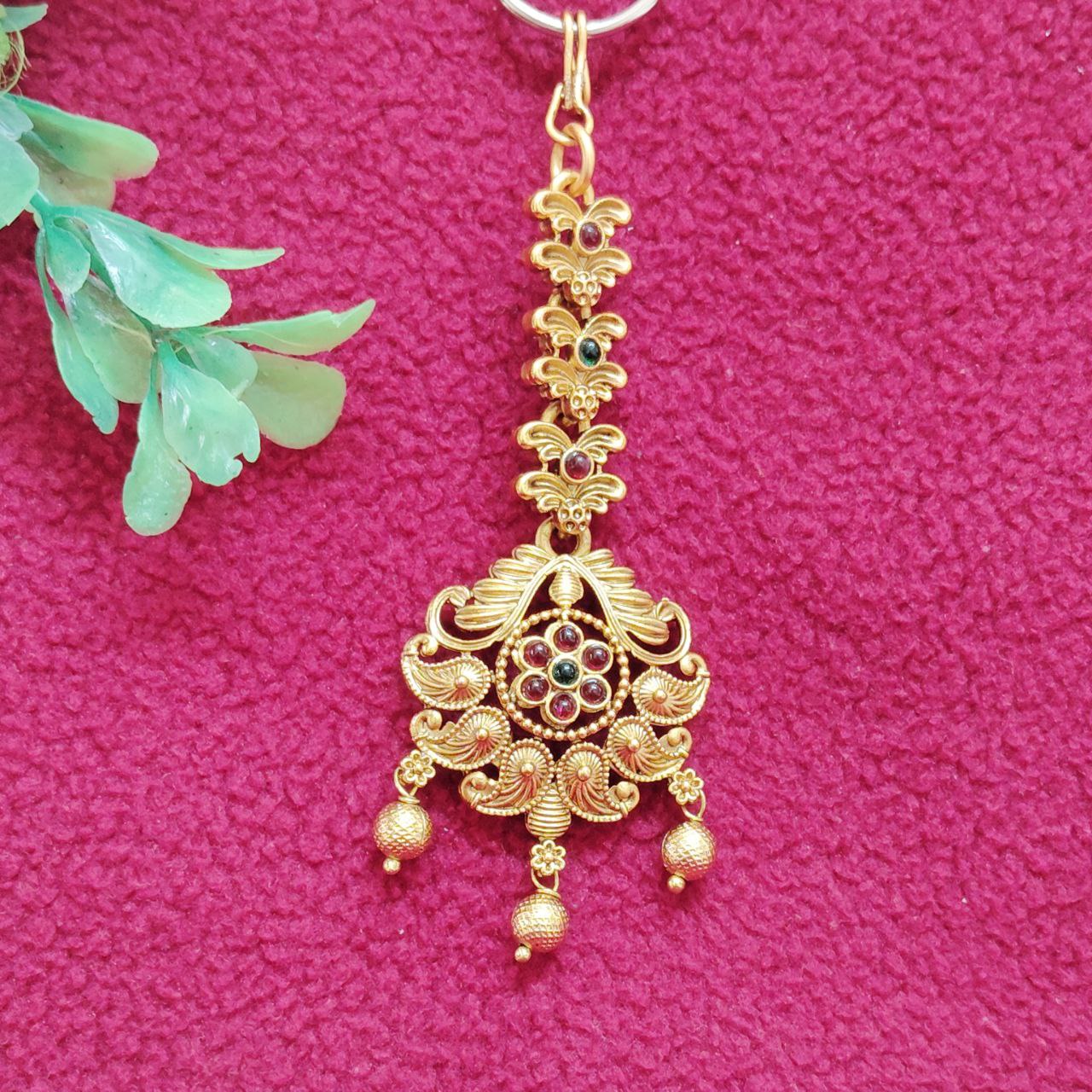 Elagant Antique Gold Plated With Ruby Stone Tikkas  Near Me