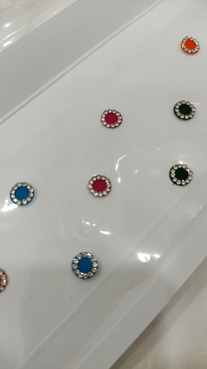 BN1-3 Beautiful Multicolor bindis with white stones