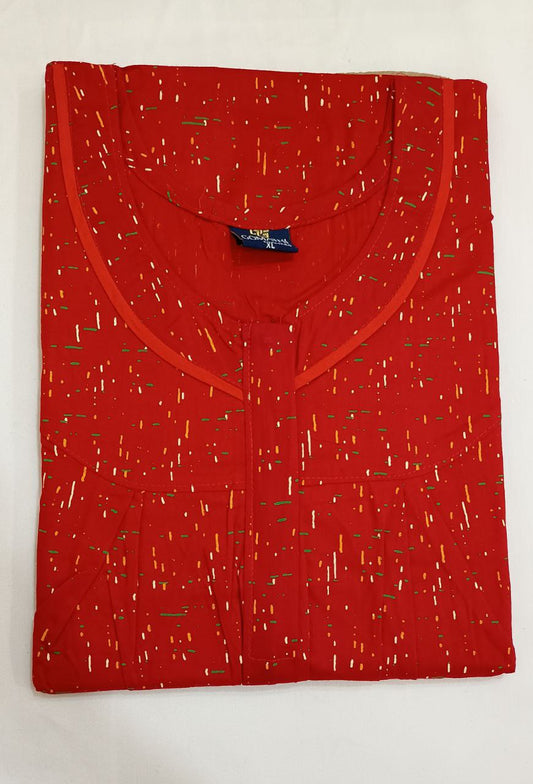 Elegant Red Color Cotton Nighty For Women