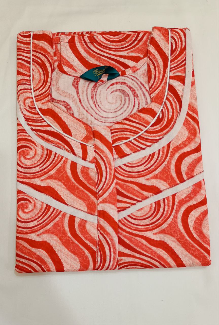 Pleasing Orange Colored Cotton Nighty For Women