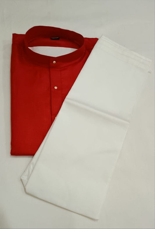 Elegant Red Colored Cotton Plain Kurta With Pajama Pant For Boys
