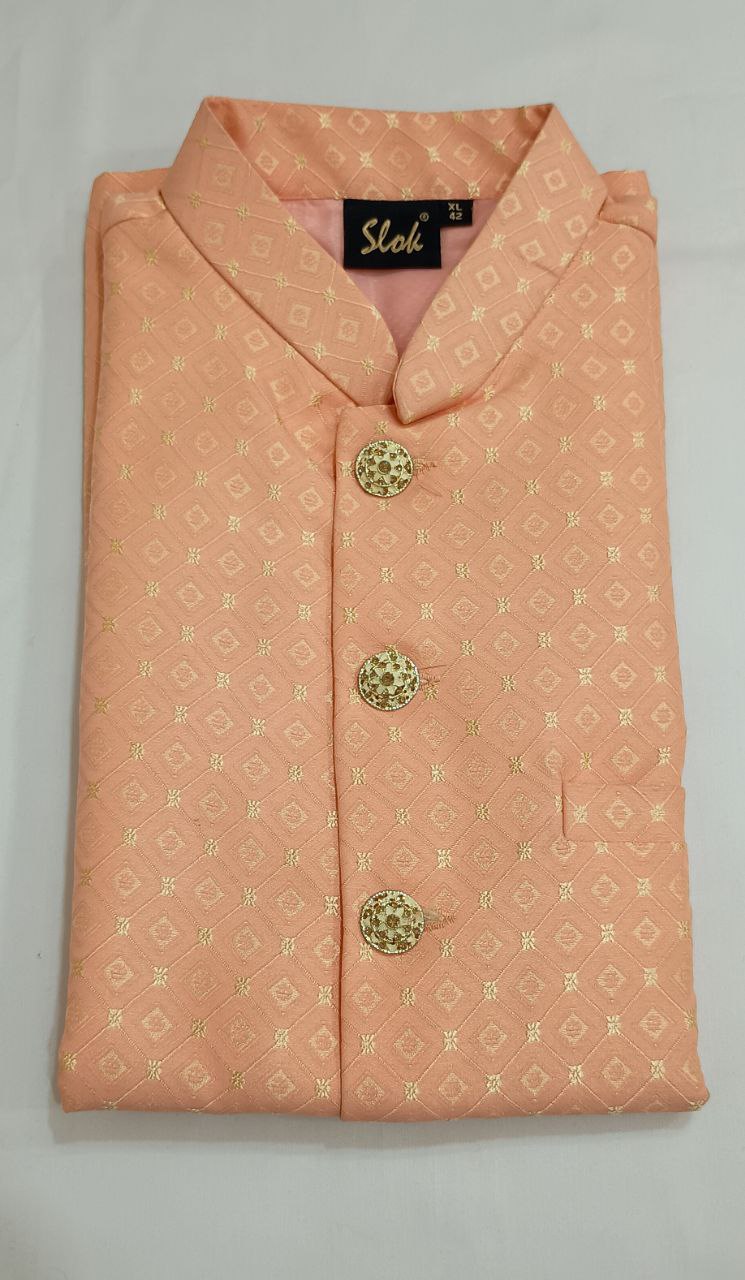 Splendid Light Orange Colored Koti Jacket For Men
