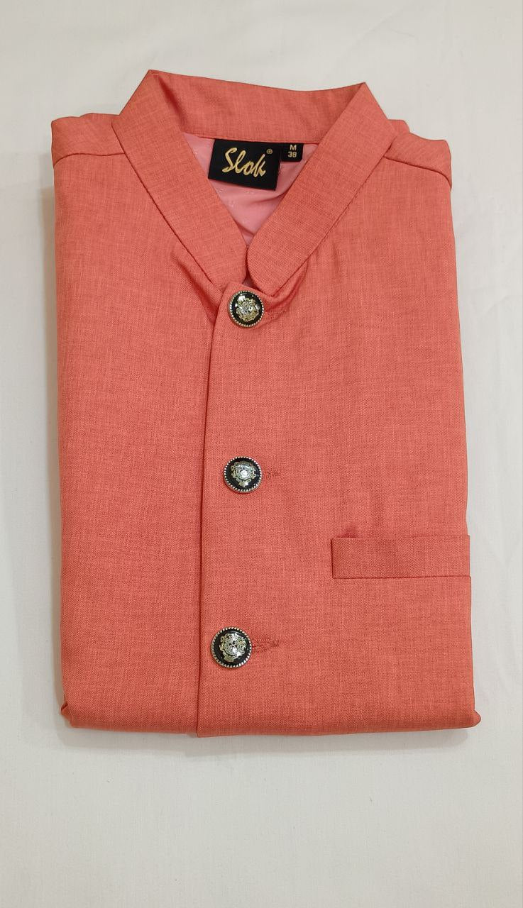 Charming Pink Colored Men's Koti Jacket With Button Design For Men