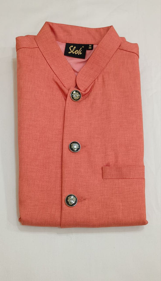 Charming Pink Colored Men's Koti Jacket With Button Design For Men
