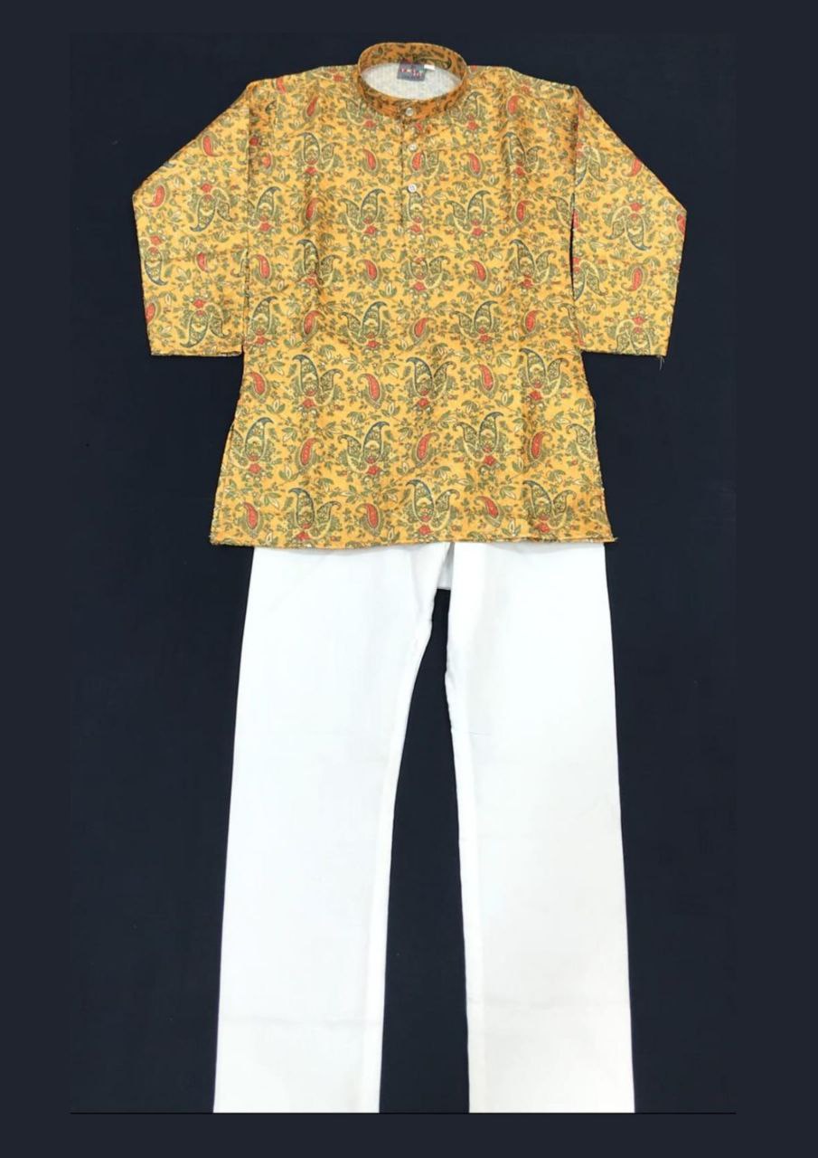 Delightful Yellow Colored Kurta With Pajama Pant Sets For Boys