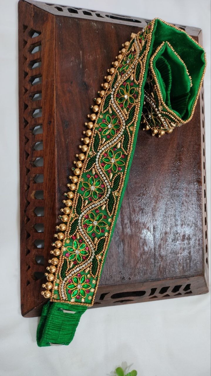 Green Colored Saree Belt With Stone Work Near Me