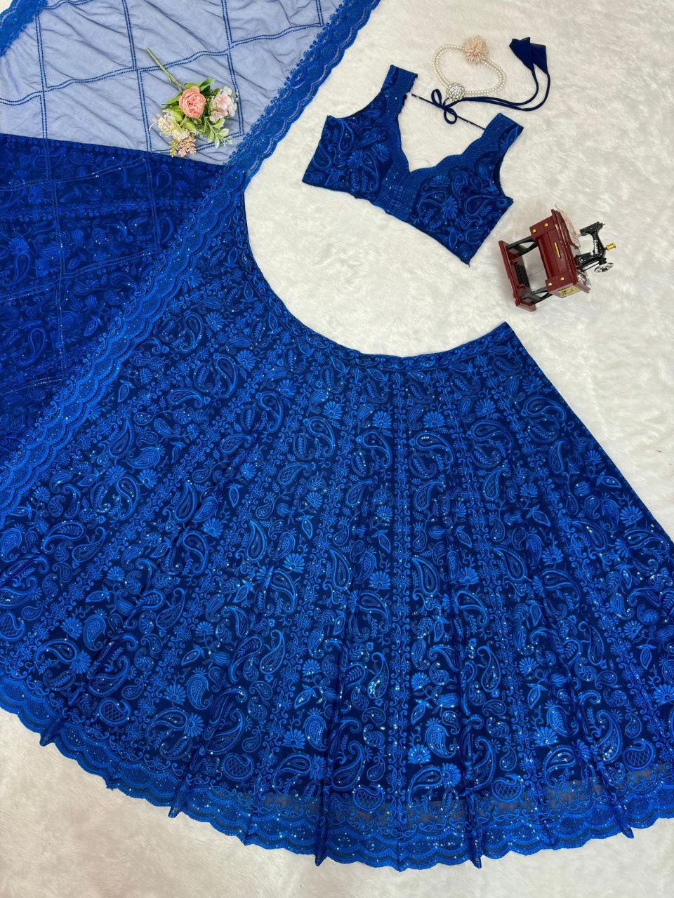 Blue Colored Sequins Work Lehenga Choli In Mesa