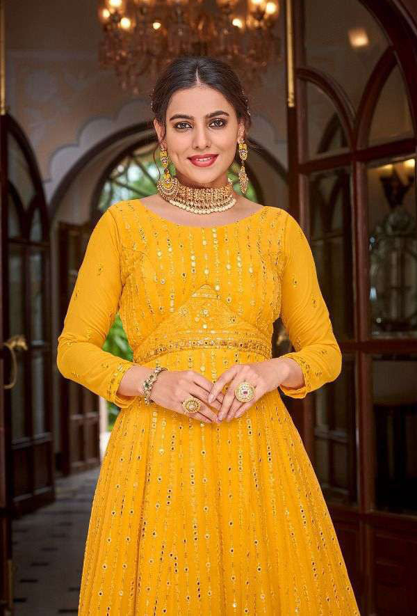 Gorgeous Yellow Colored Georgette & Chinon Long Kurtis Near Me
