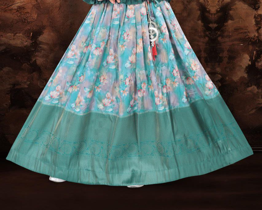 Gorgeous Teal Green Color  Silk Langa Sets In Chandler