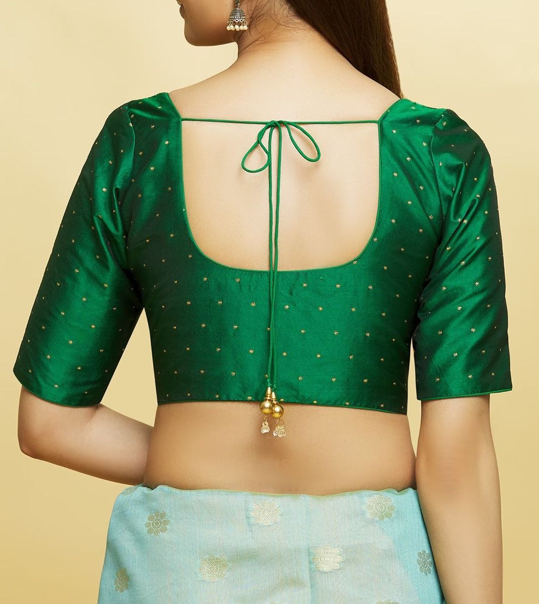 Gorgeous Green Color Elbow Sleeve Ready To Wear Blouse Near Me