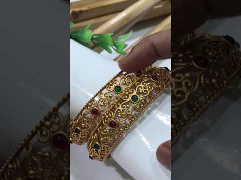 Elegant Floral Matte Finished Antique Gold Bangles in USA