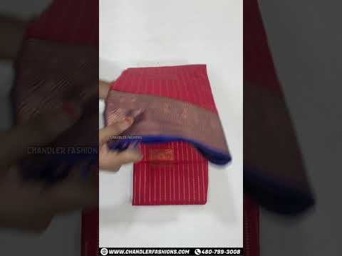 Gorgeous Red Color Pure Kanchi Soft Silk Blue And Gold Border Saree