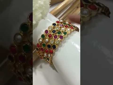 High Quality Gold Plated Antique Bangles With Multicolor Stones