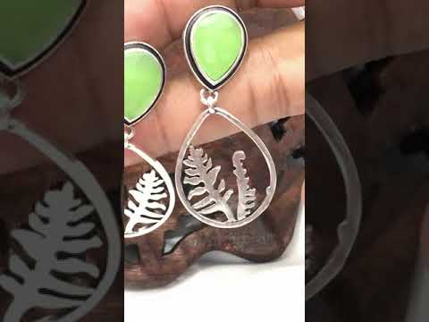 Fascinating Olive Green Color AD Stone Studded Silver Plated Light Weight Oxidized Earrings