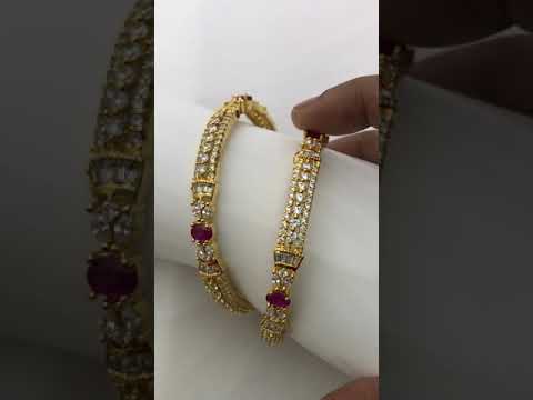 Gold Plated Antique Bangles With Ruby And White Stones In kingman
