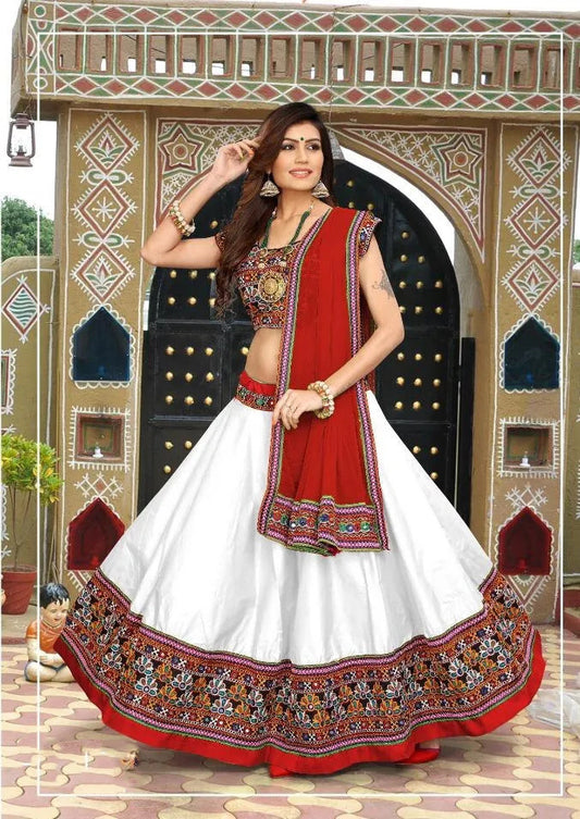 Elegant White And Red Combo Designer Party Wear Trendy Navratri Chaniya Choli