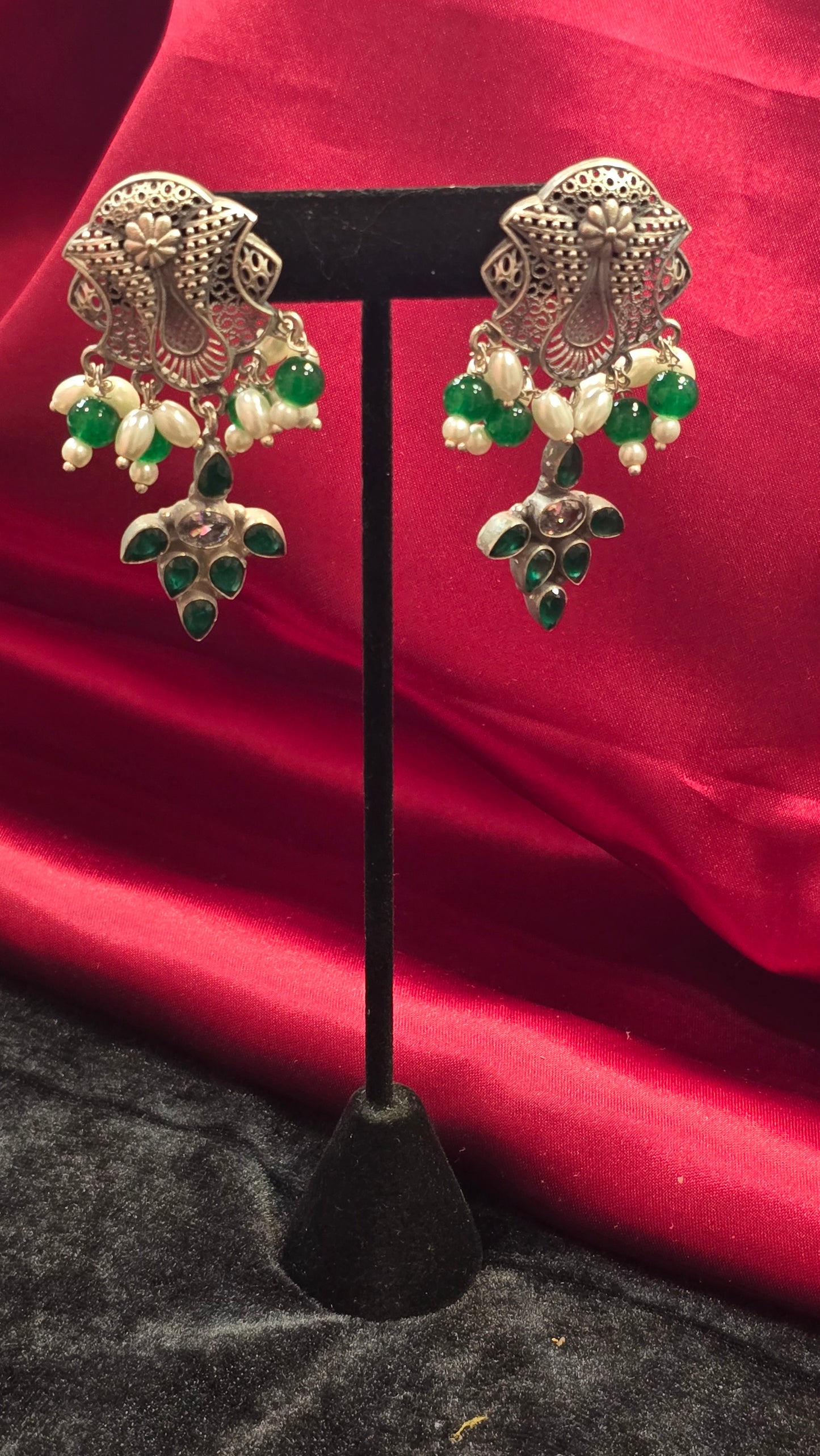 Traditional Green Earrings With Elephant Designs