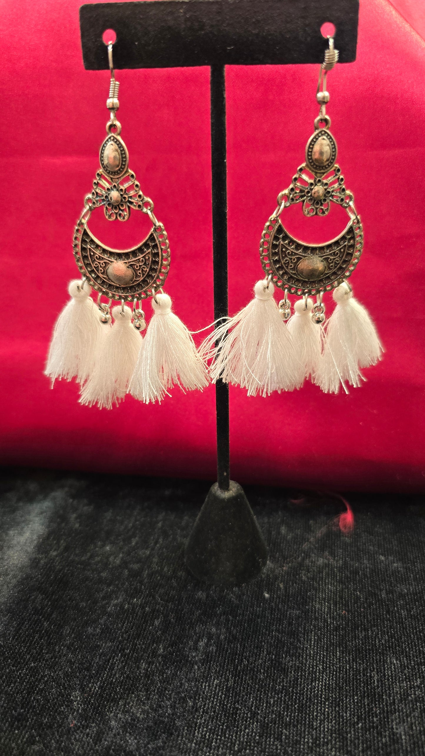 Fabulous Off Moon Design Oxidized Earrings With White Dazzles For Women