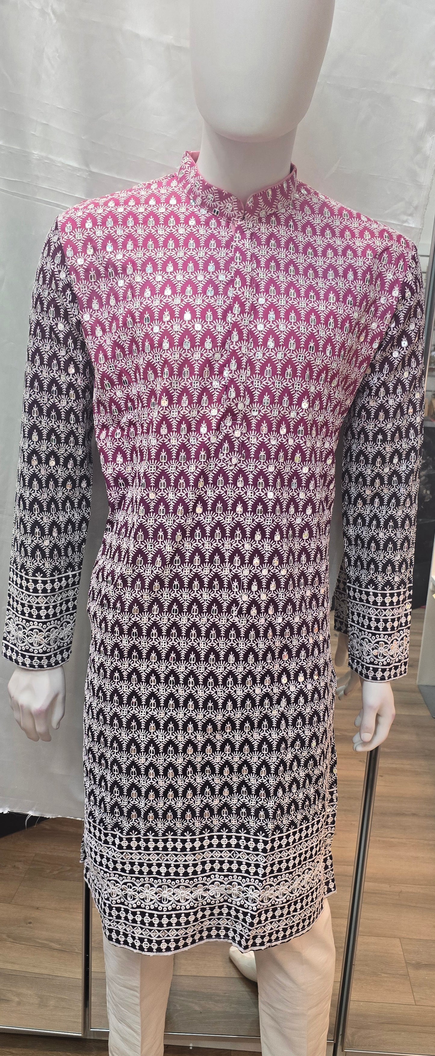 Charming Purple Color Embroidery And Sequins Work Kurta With Pajama For Men
