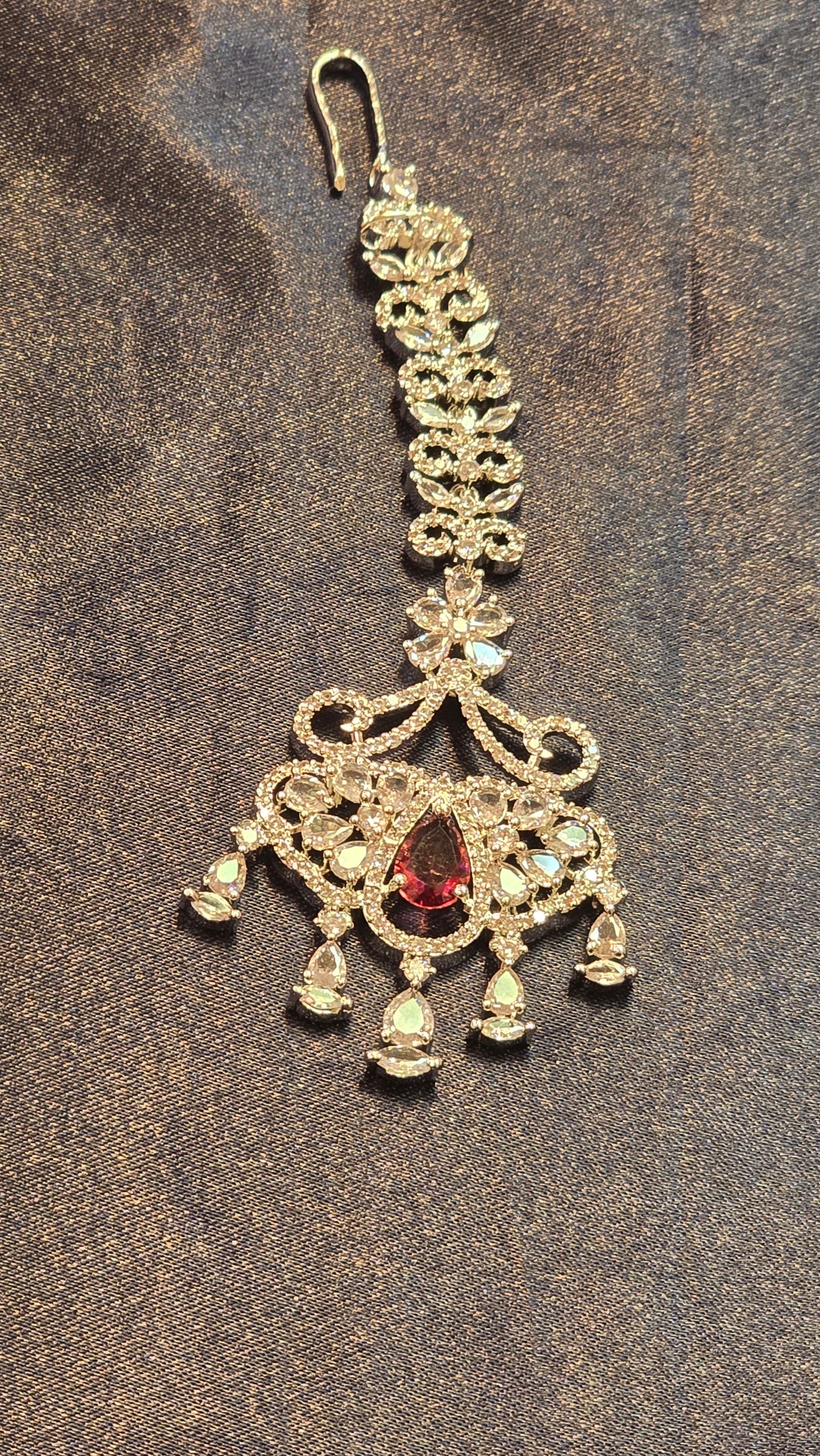 Pretty American Diamond Red Stoned Tikka For Women
