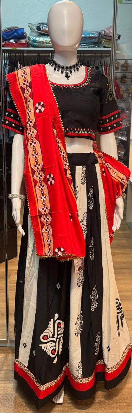 Elegant Black And White Color Chaniya Choli With Printed Work For Women