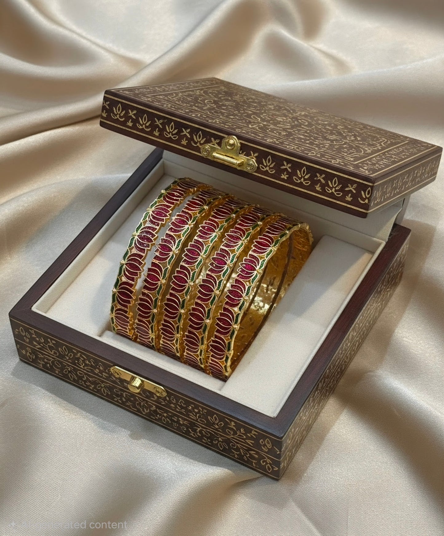 Mesmerizing Red & Green Lotus Shaped Bangles Set
