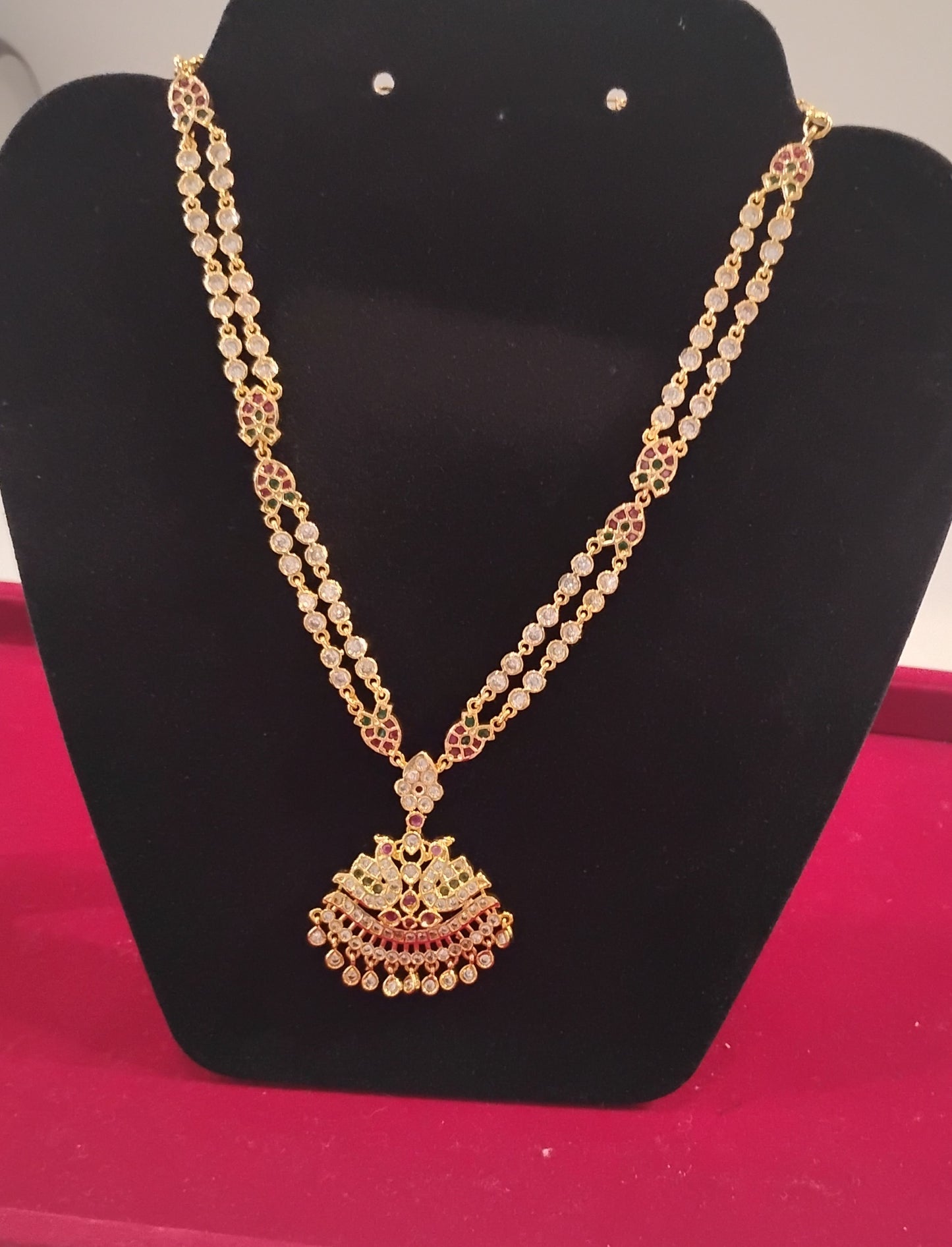 Alluring Red And White Color Double Layer Gold Plated Necklace For Women