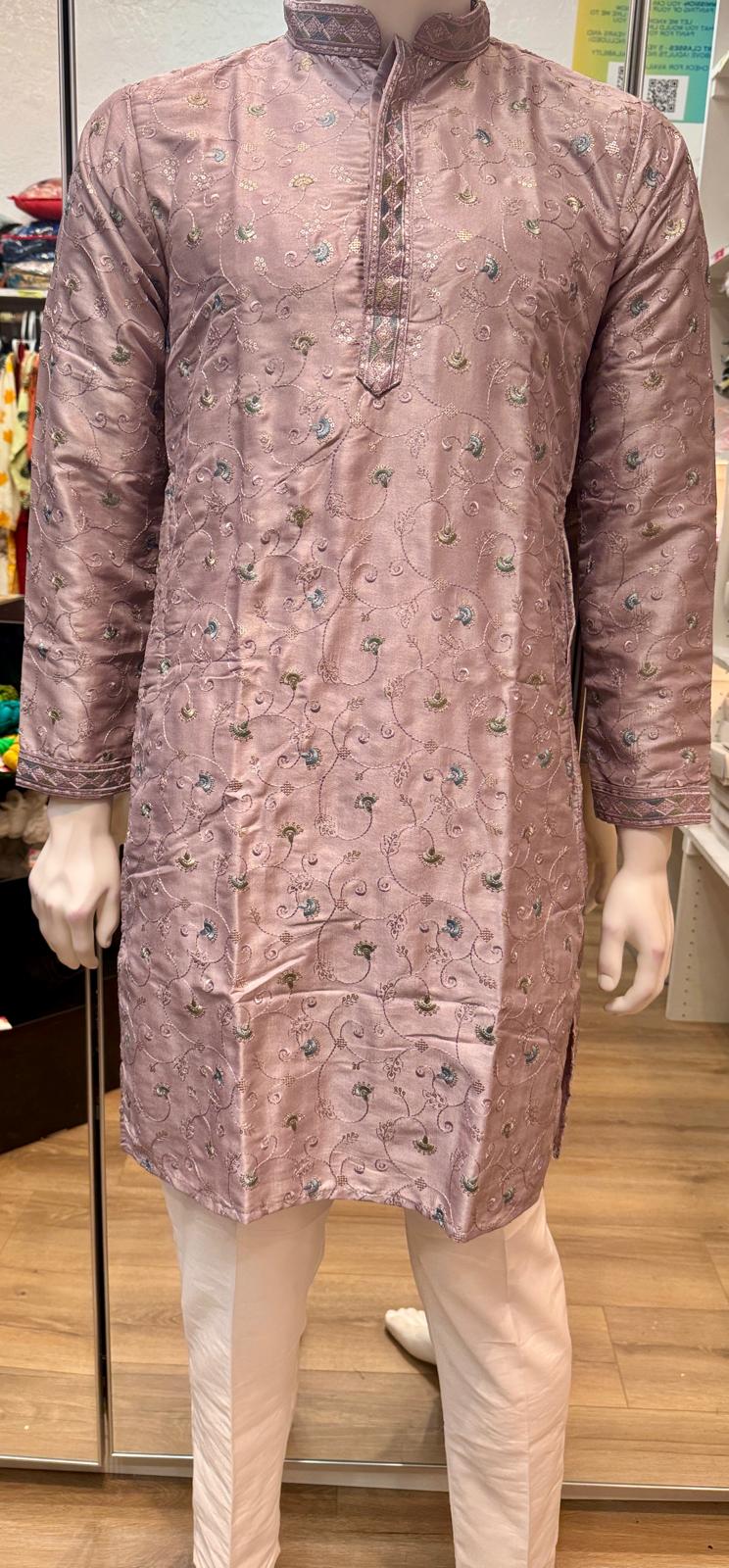 Purple Color Silk Kurta Suit With Multicolor Embroidery Work In Mesa
