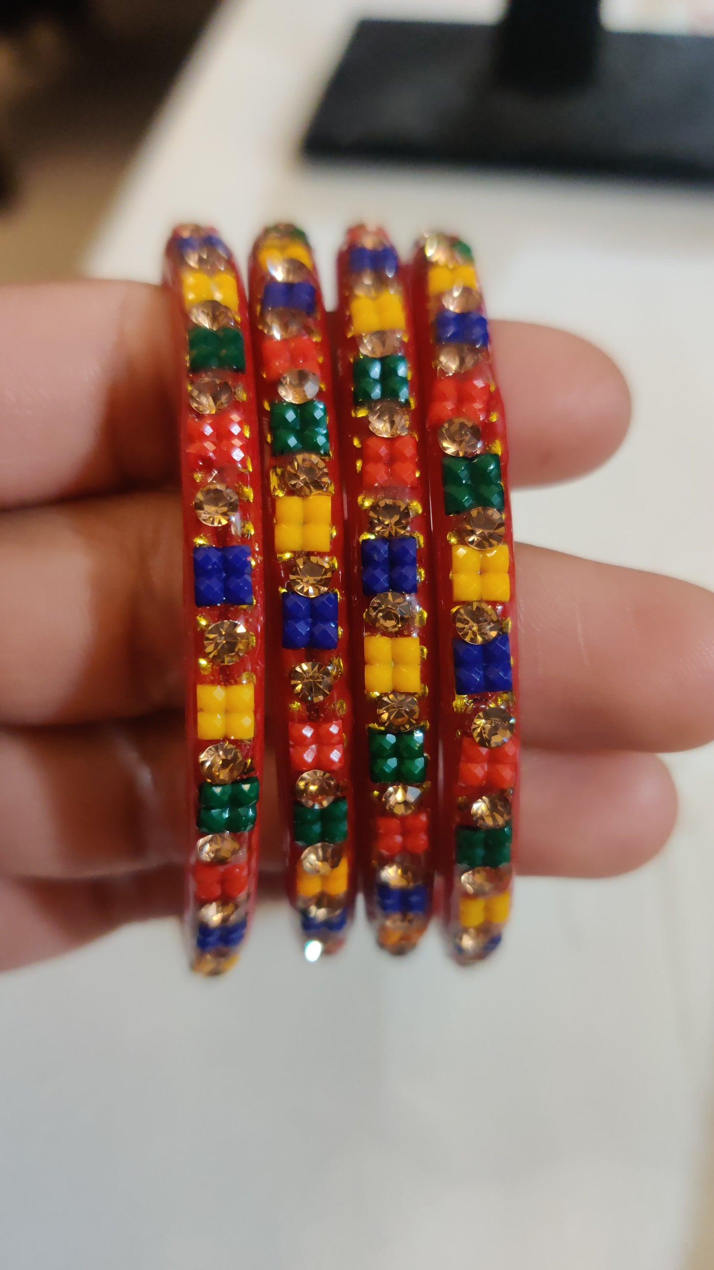 Glass Bangles With Multi-Stones In Yuma