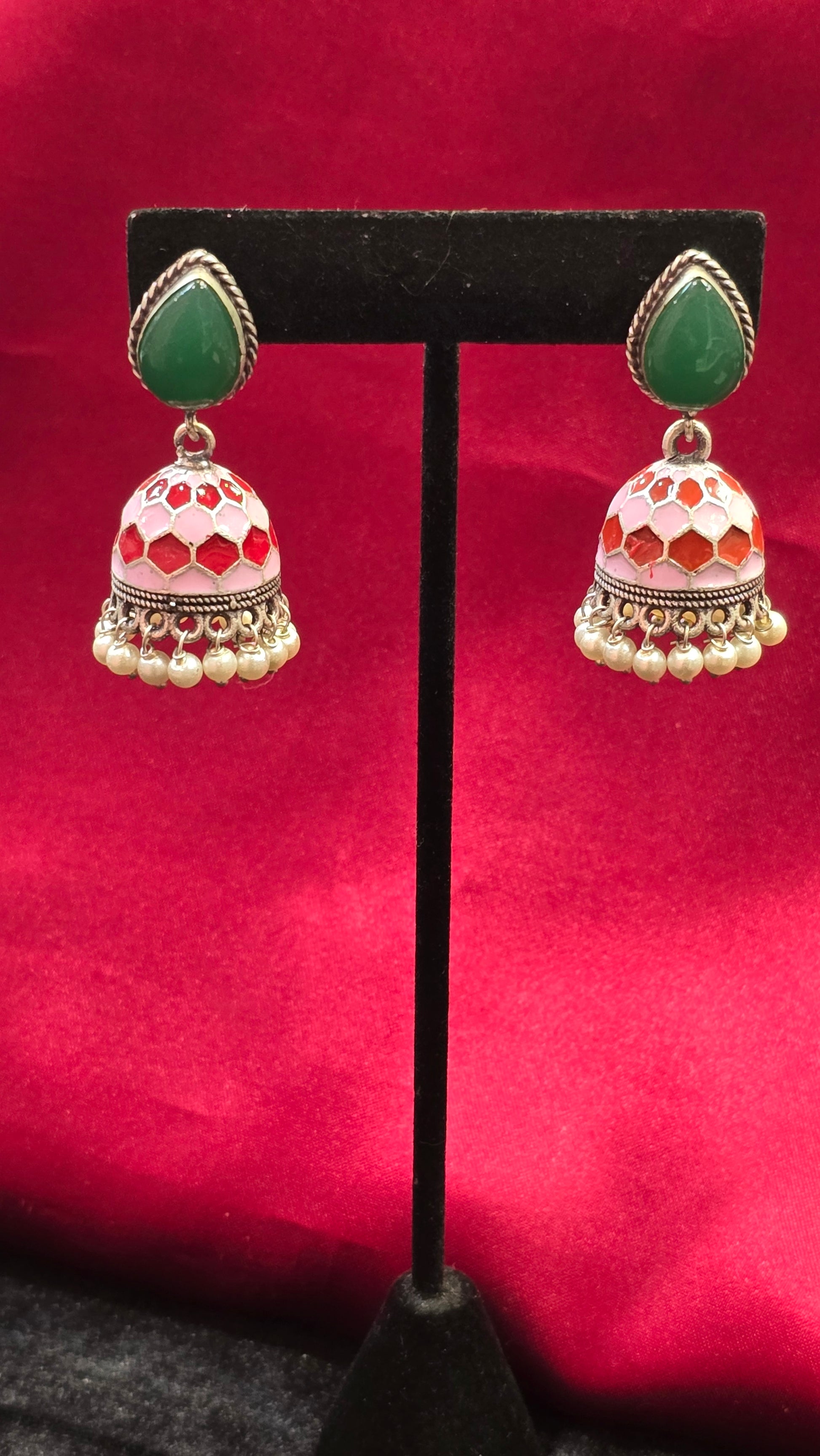 Gorgeous Green Color Stone Work Earrings For Women