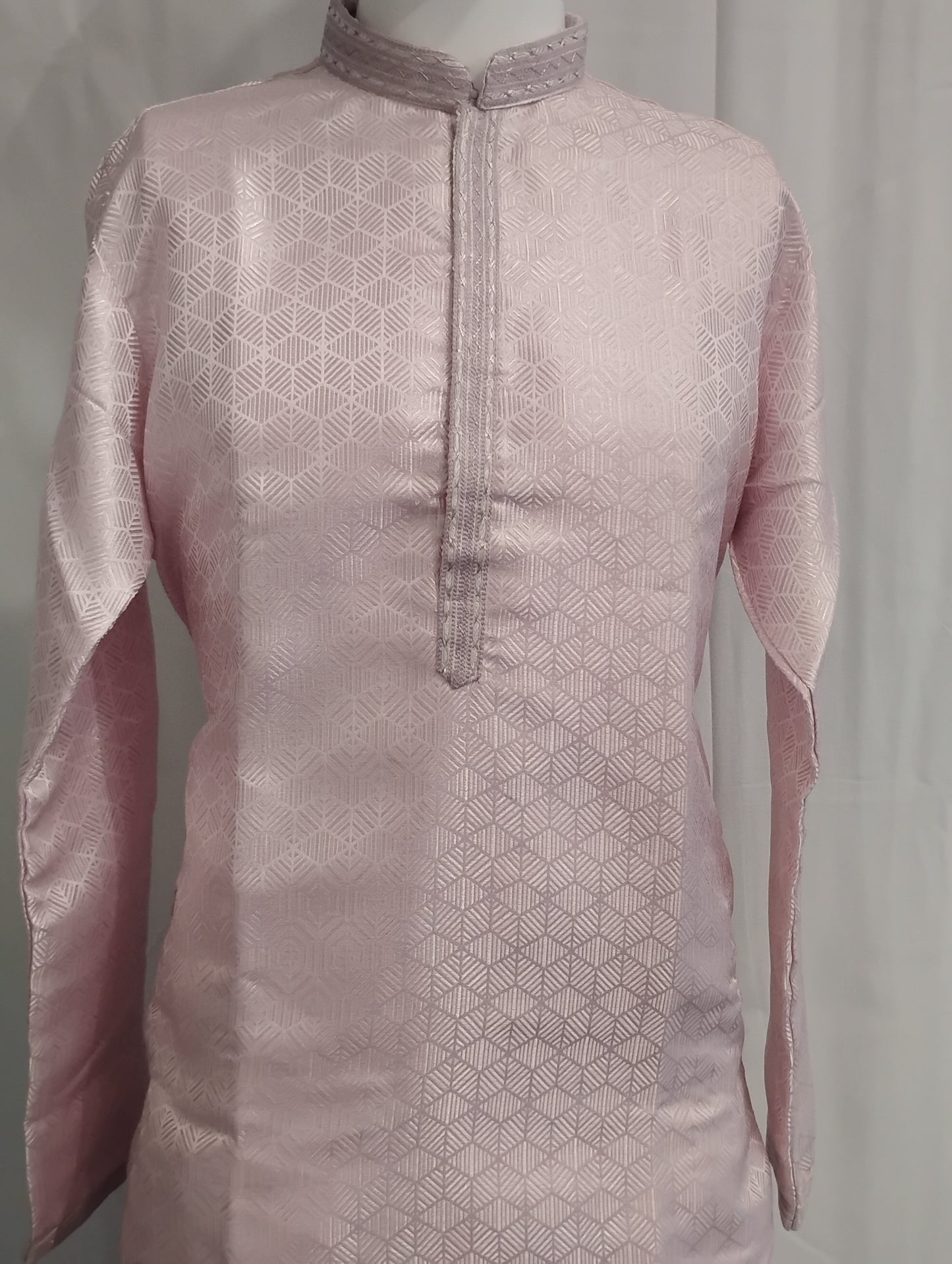 Attractive Light Lavender Color Self Design Kurta With Pajama Set For Men