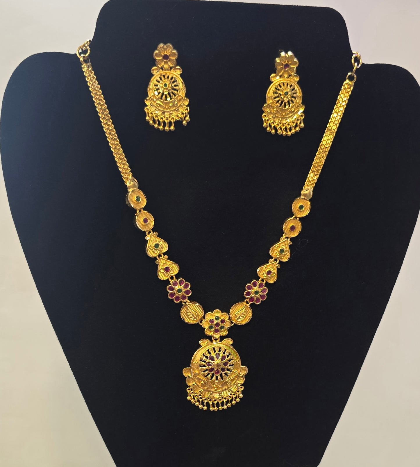 Beautiful Gold Plated Multicolor Necklace With Earrings Set