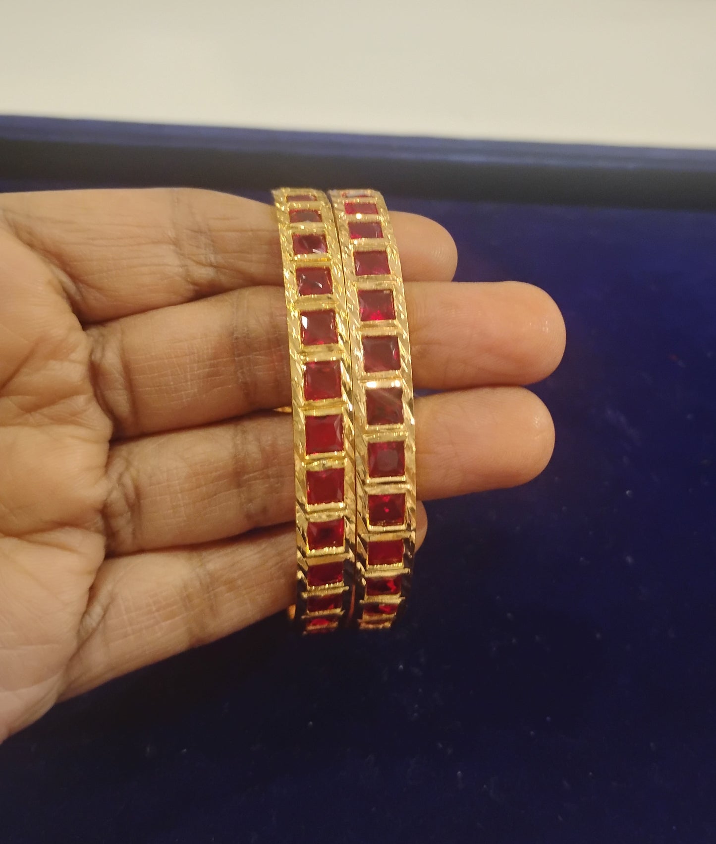 Alluring Gold Plated Bangles With Red Color Stones For Women Near Me