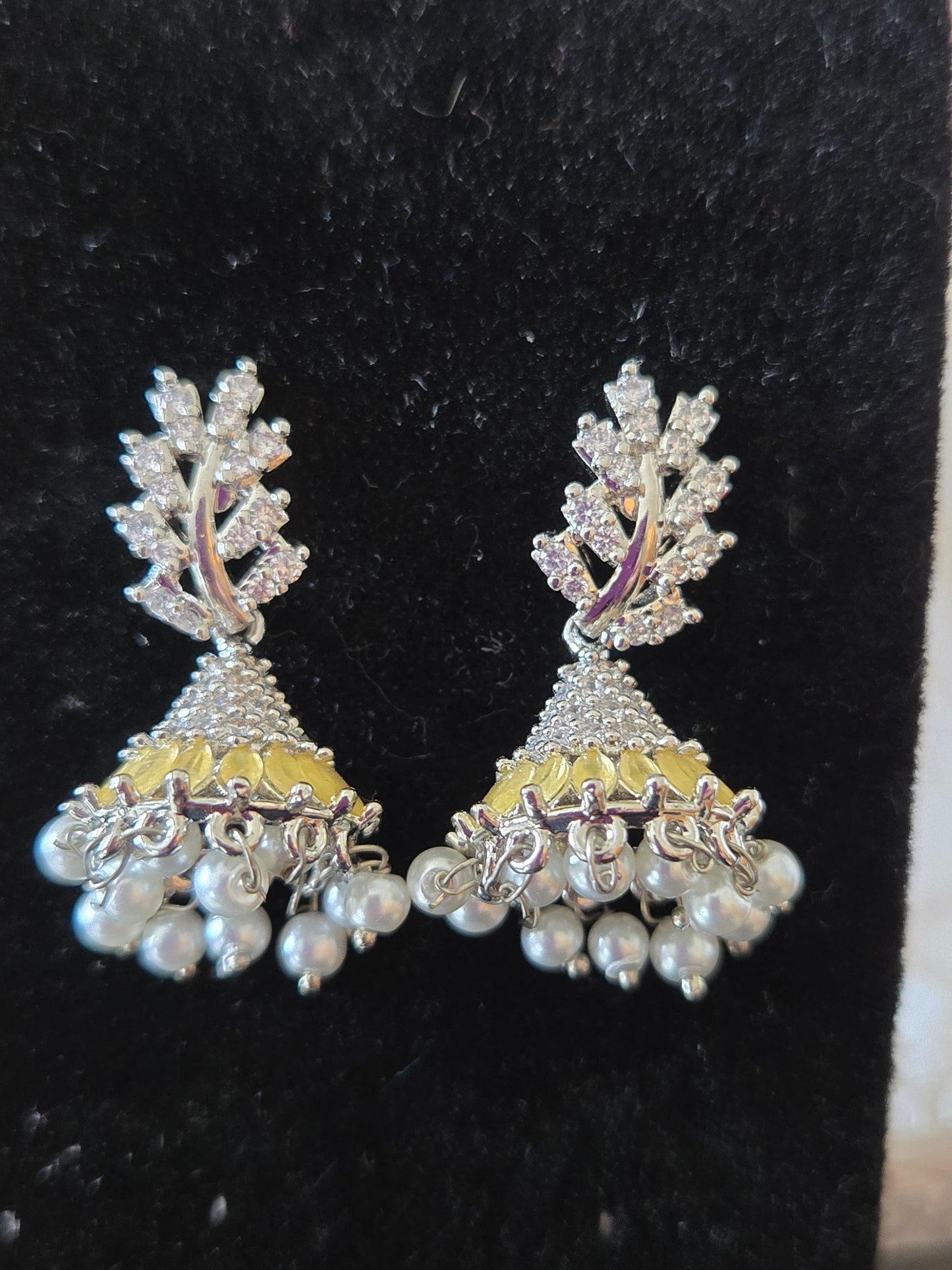 Attractive Yellow Color Leaf Design American Diamond Earrings For Women
