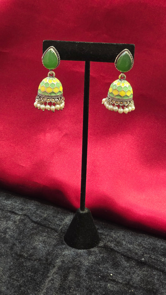 Pretty Green Color Jhumkas For Women