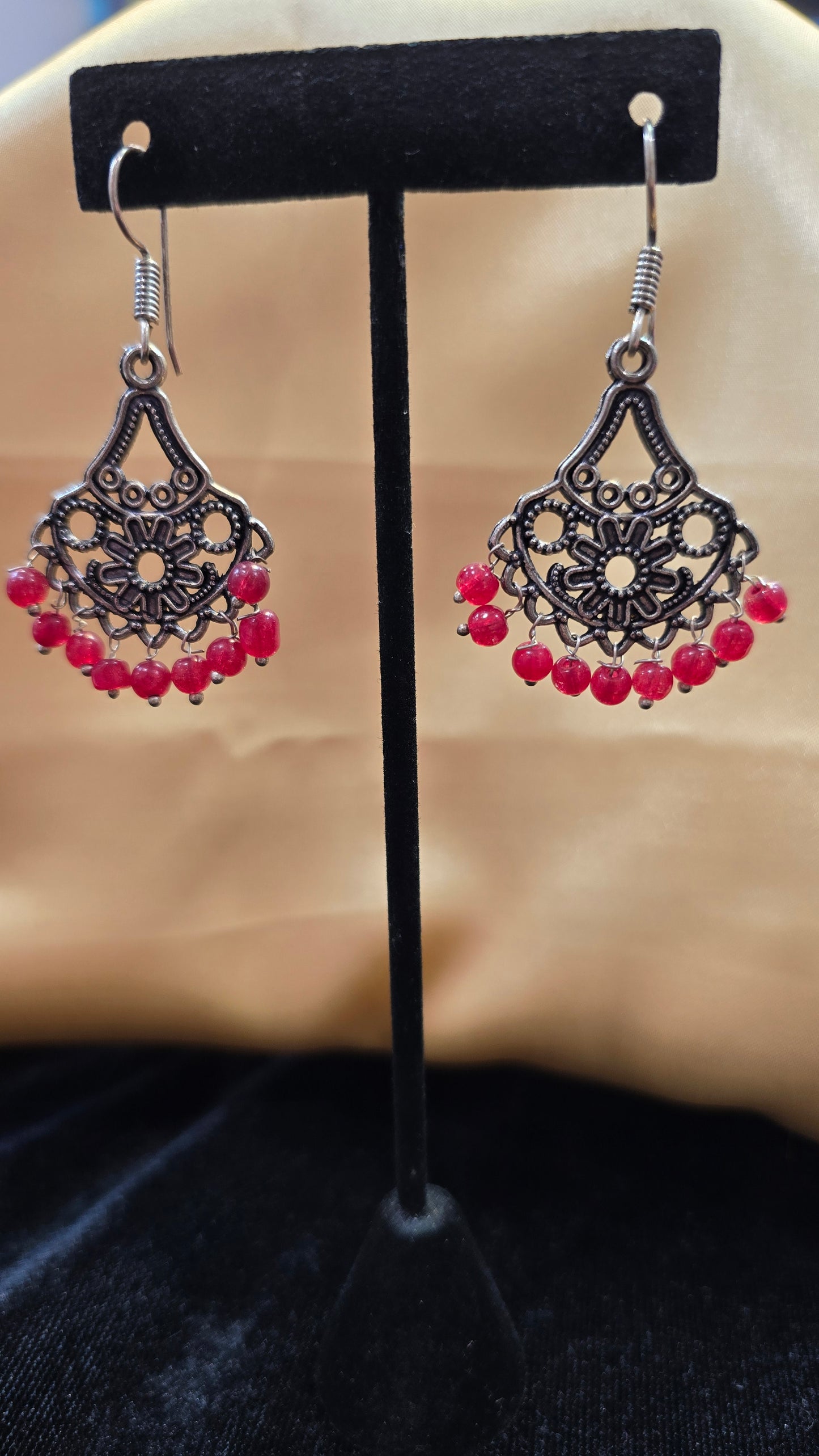 Oxidized Hangings Hoops With Red Beads Near Me