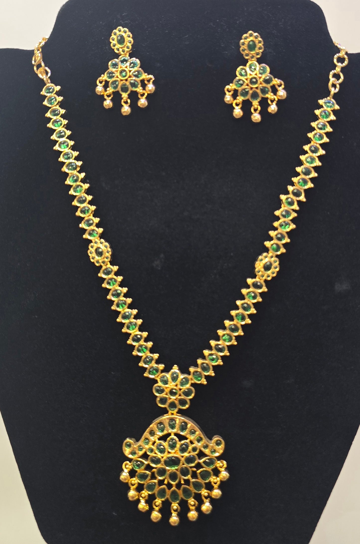 Awesome Gold Plated Necklace with Green Stones For Women