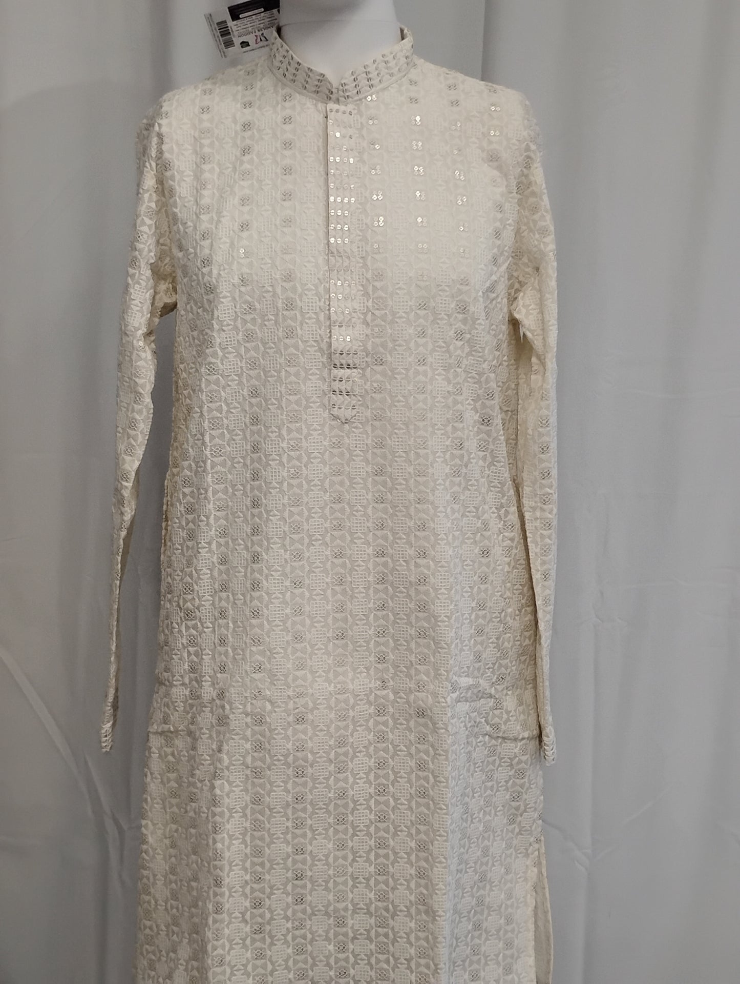Charming White Color Cotton With Sequins And Chikankari Work Kurta Suits For Men