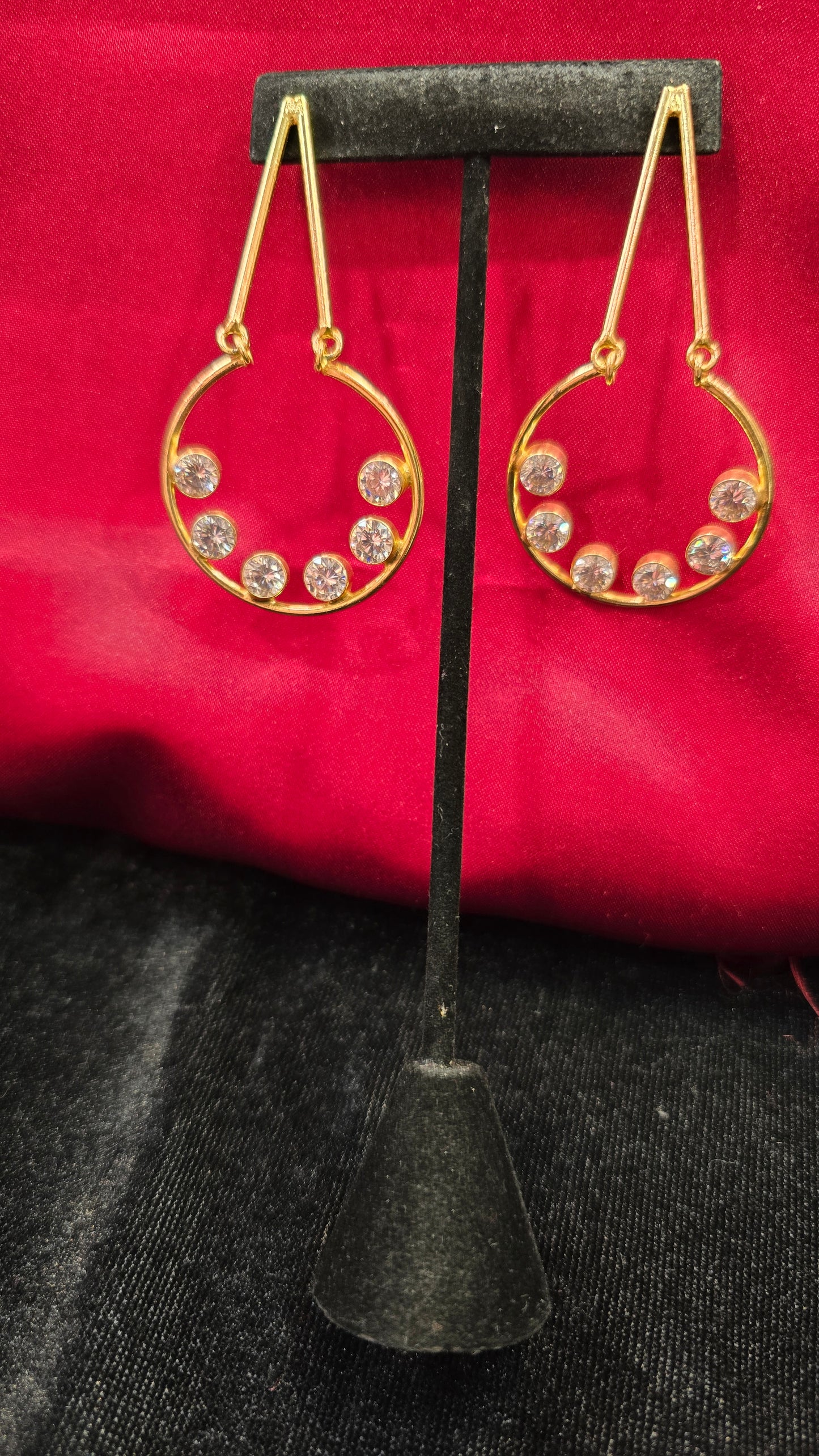 Pretty Round Gold Plated White Stone Beaded Earrings Near Me