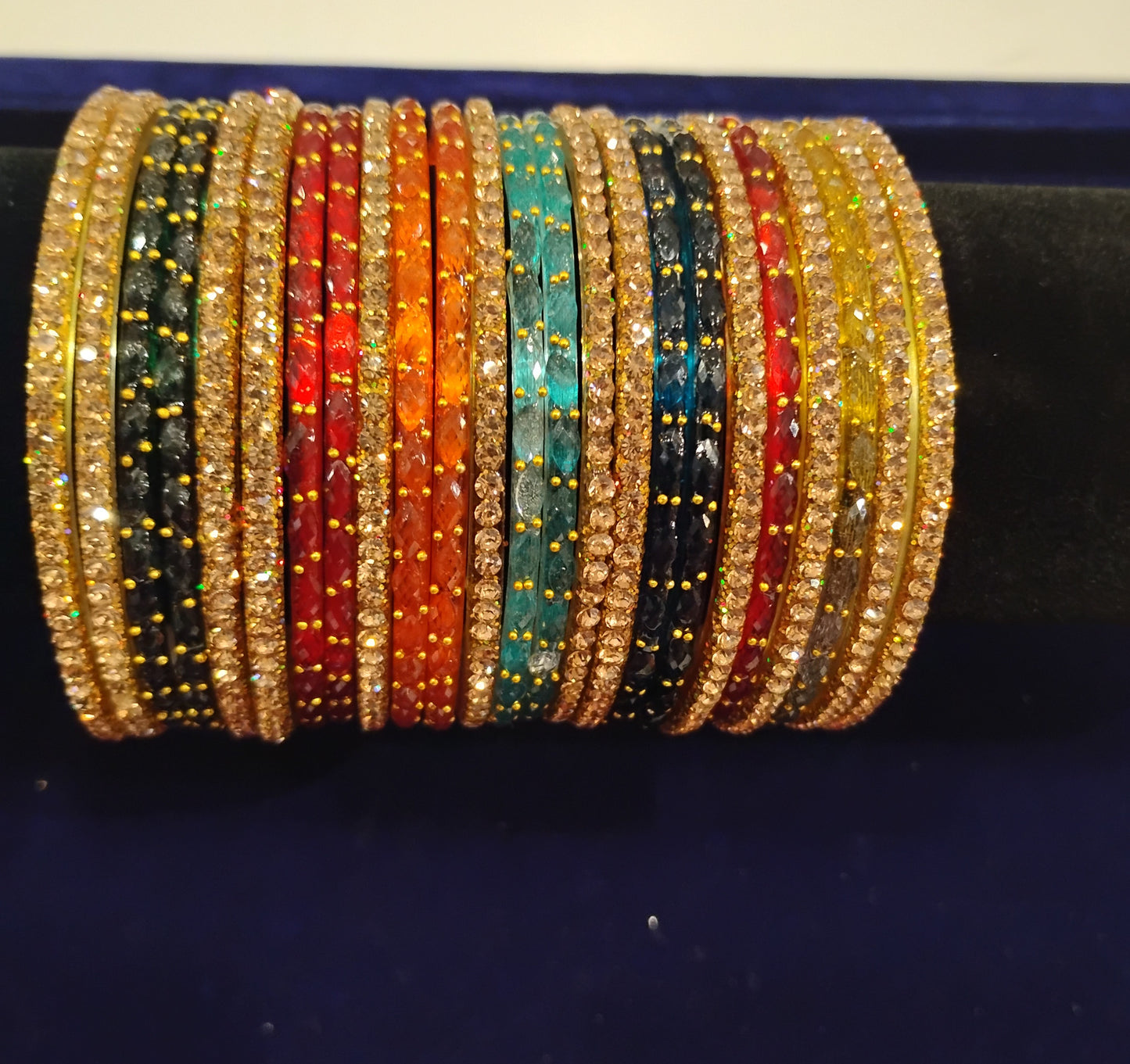 Alluring Multicolor With Stone Work Raindrop Glass Bangles For Women