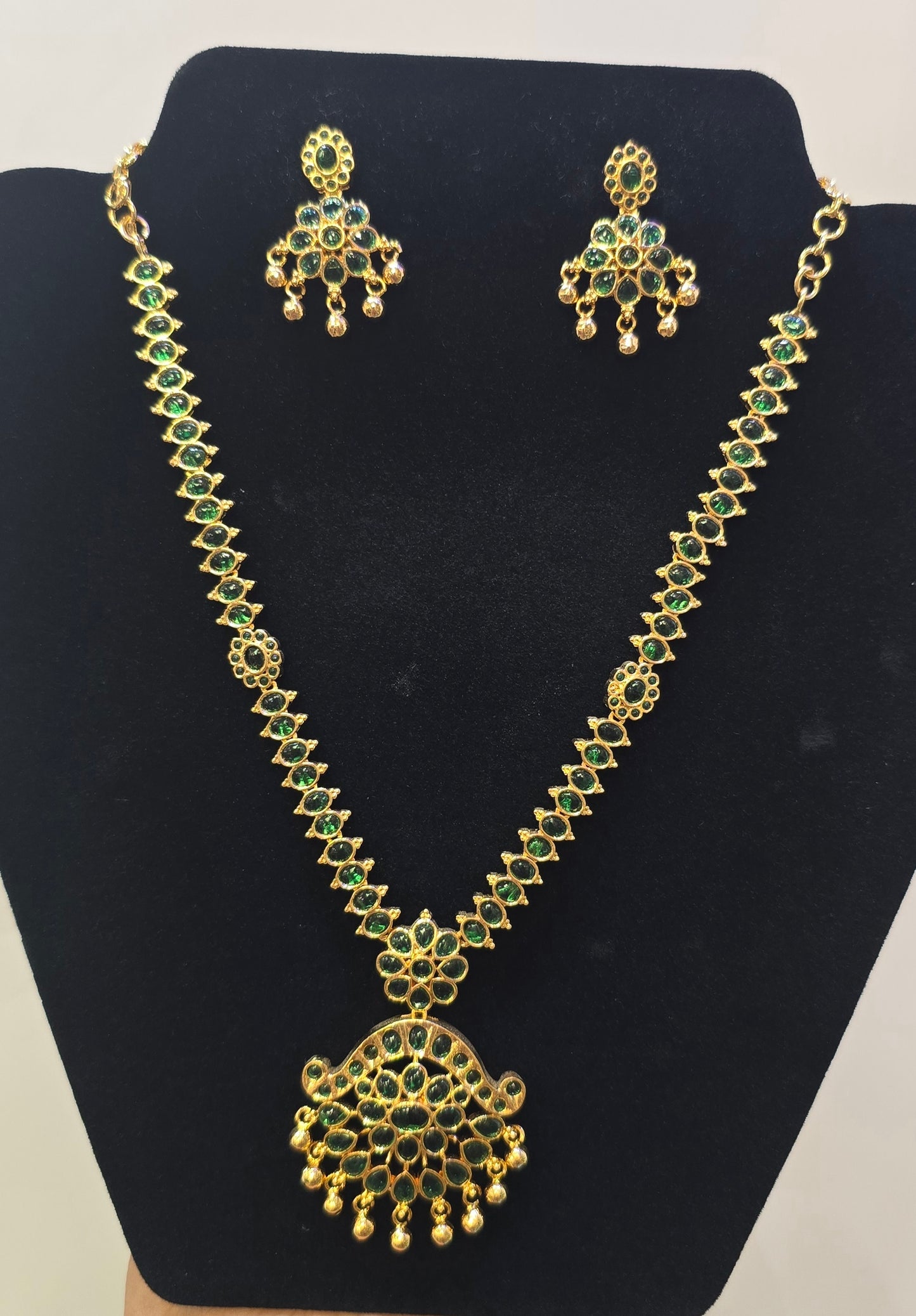 Awesome Gold Plated Necklace with Green Stones For Women