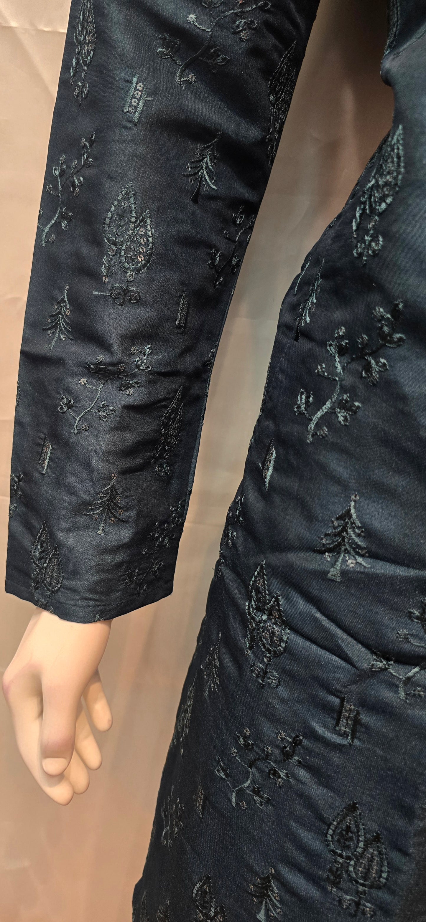 Attractive Teal Blue Color Embroidery Work Kurta With Pajama For Men