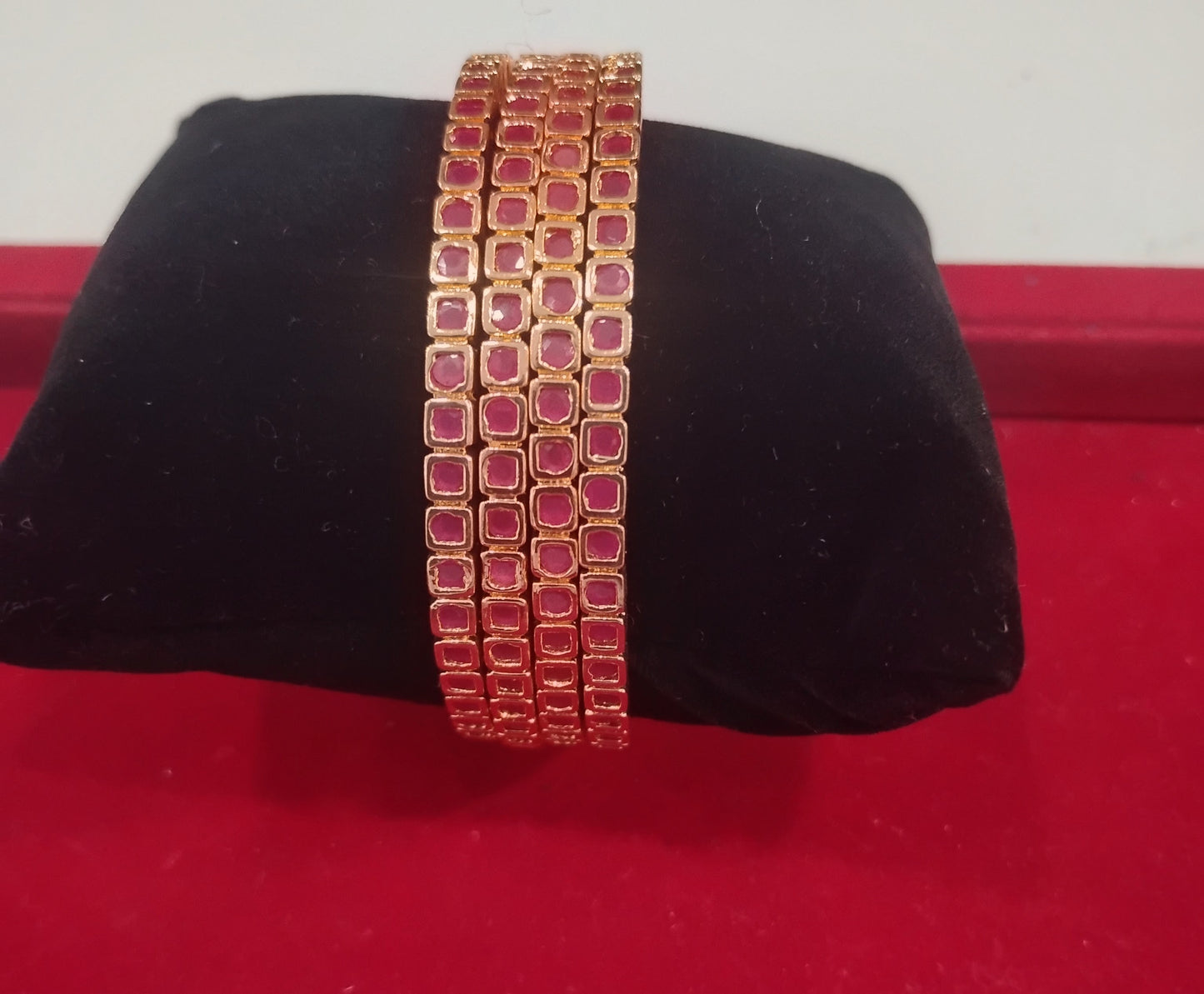 Attractive Gold Plated Red Stones Bangles Set For Women
