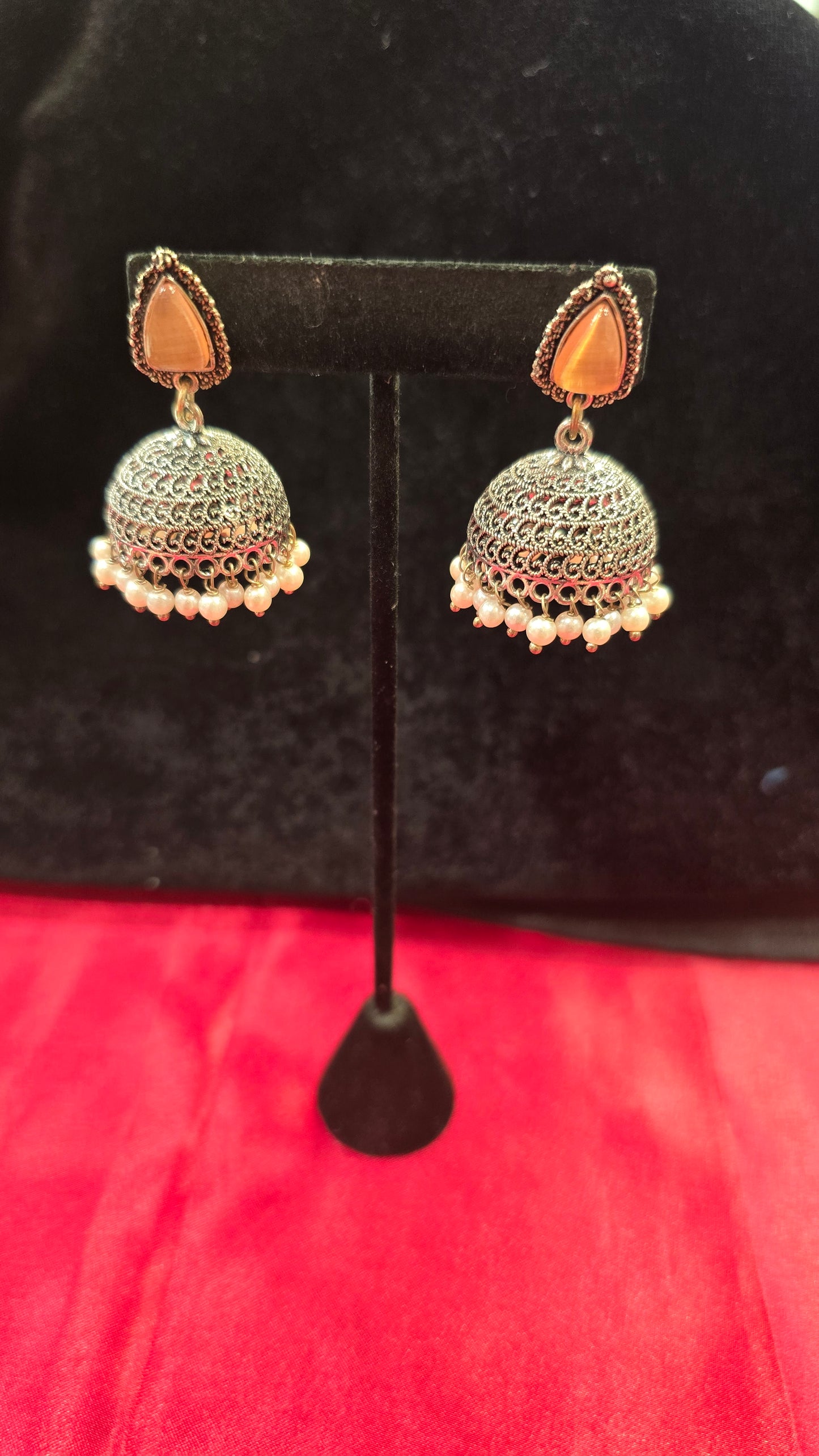 Pretty Orange Color Oxidized Jhumkas For Women